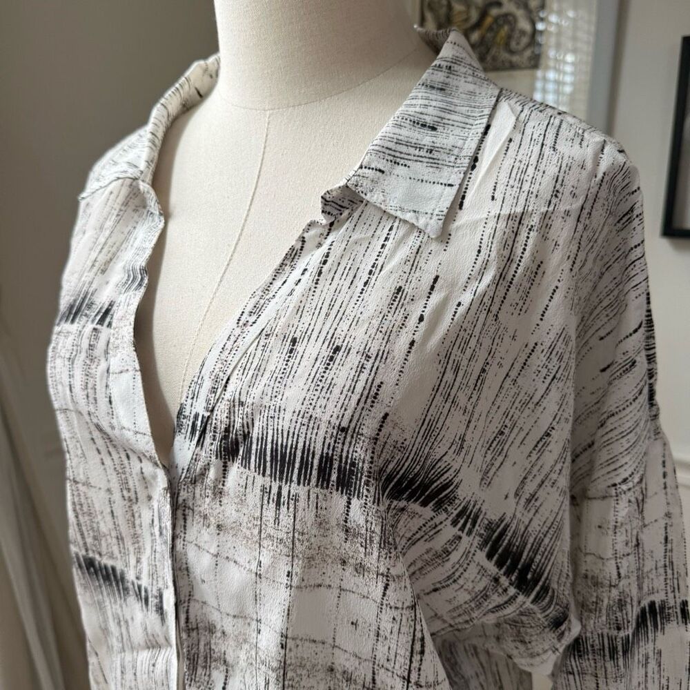 AS by DF 100% Silk Oversized Blouse Black Ivory Abstract XS - Picture 4 of 7